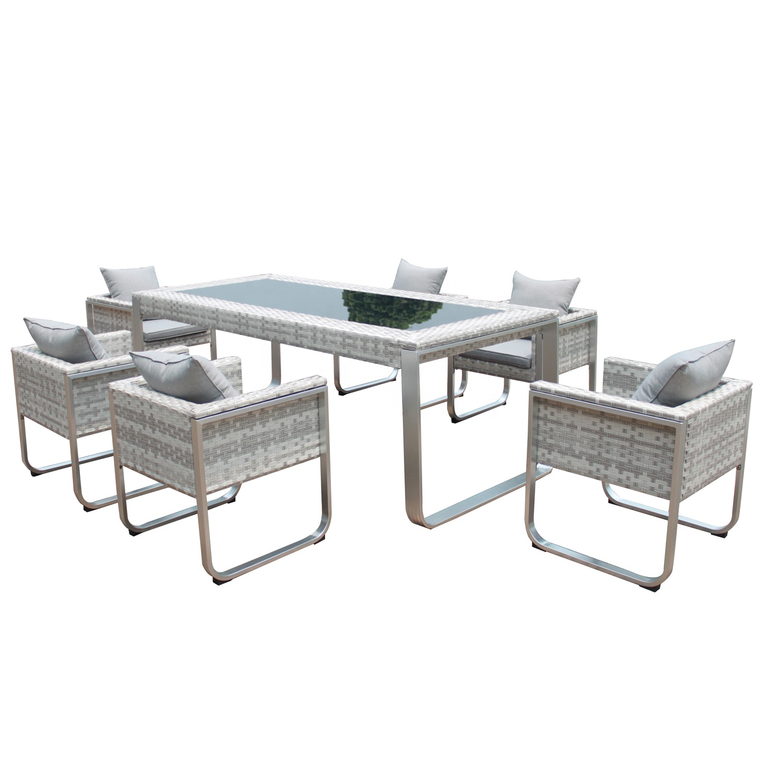 Top star PE ротанговый уличный садовый обеденный стол и стулья с матовыми алюминиевыми ножками