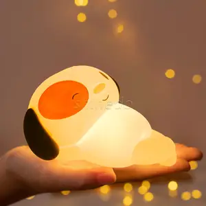 Lindo cachorro LED niños luz de noche logotipo personalizado USB recargable lámpara de silicona regulable bebé guardería lámpara con función de sincronización
