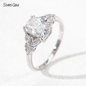 Starsgem <b>Custom</b> <b>Ring</b> 10K Solid Gold Radiant Cut Lab Grown Diamond Engagement <b>Ring</b> With Side Lab Diamonds Butterfly Design - Product Image 2