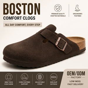 Sabots confortables en liège style Boston, pantoufles unisexes en daim, fabrication OEM, logo personnalisé - Product Image 5