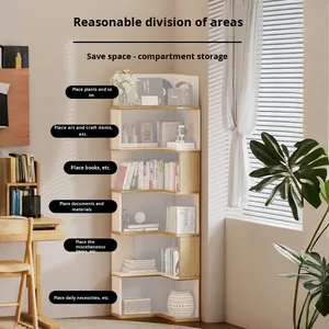 DISHI Mueble Esquinero Moderno de Madera Maciza con Estante Integrado de 90 Grados para Almacenamiento en Apartamentos Pequeños, Estantería de Pie - Product Image 3