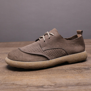 Chaussures en cuir perforées pour hommes, bout rond, respirantes, style rétro, chaussures bateau décontractées d'été, semelle extérieure en caoutchouc, semelle intermédiaire en EVA - Product Image 2
