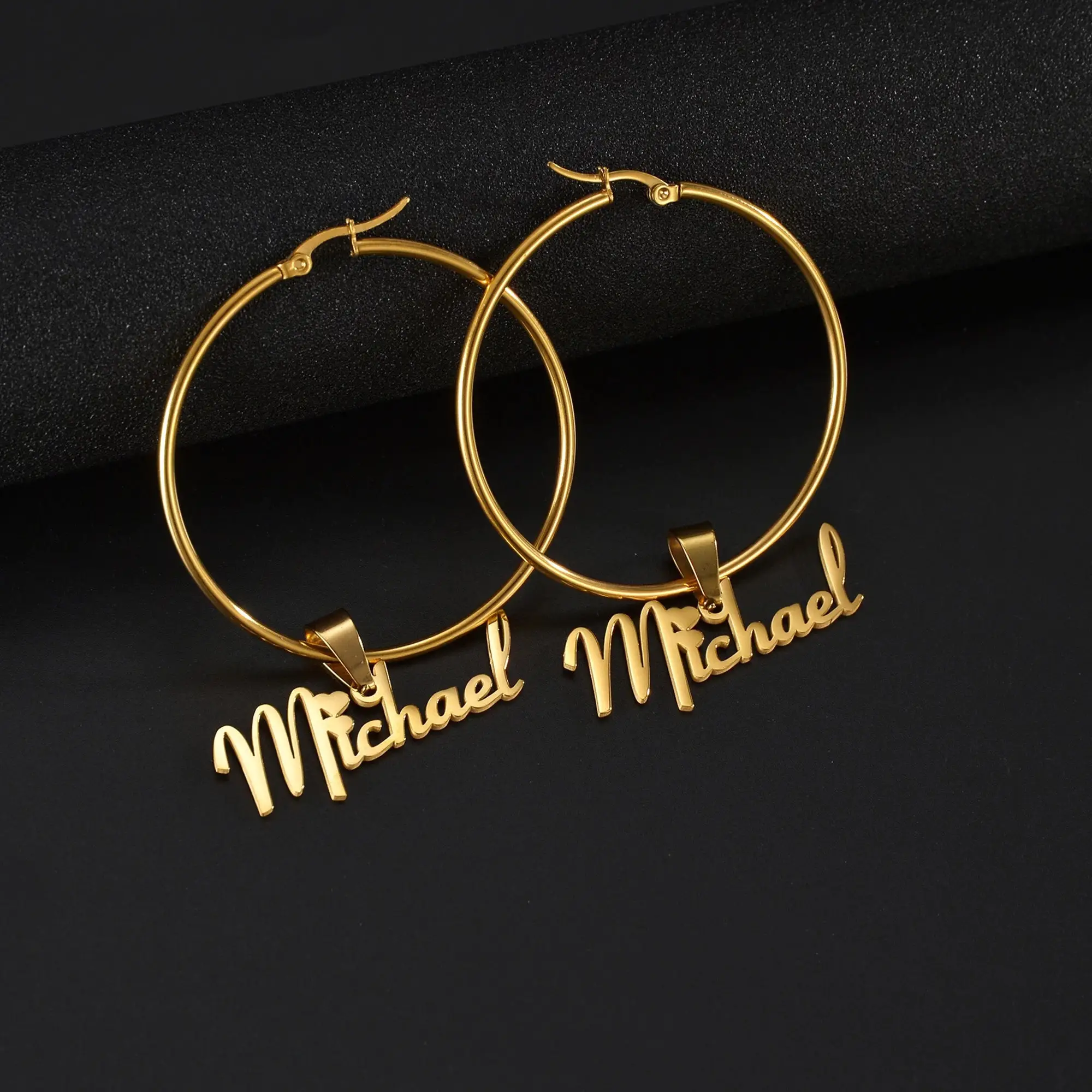 Hot Sale Personalized 18K Gold Stainless Steel Name Letter Earrings Letter Nameplate Hoop Jewelry For Women's Girl's Gift