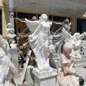 BLVE定制户外花园装饰西式生活尺寸手工雕刻石头仙女雕像白色大理石天使雕塑