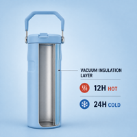 Bouteille d'eau en acier inoxydable avec paille, double paroi isolée sous vide, en acier 304, portable pour la gym, les activités de plein air et les voyages, vente en gros usine