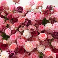 GNW Decor Faux Silk Rose Flower Wall Panel 3D White and Pink Artificial Flower Wall 8 * 8ft Backdrop