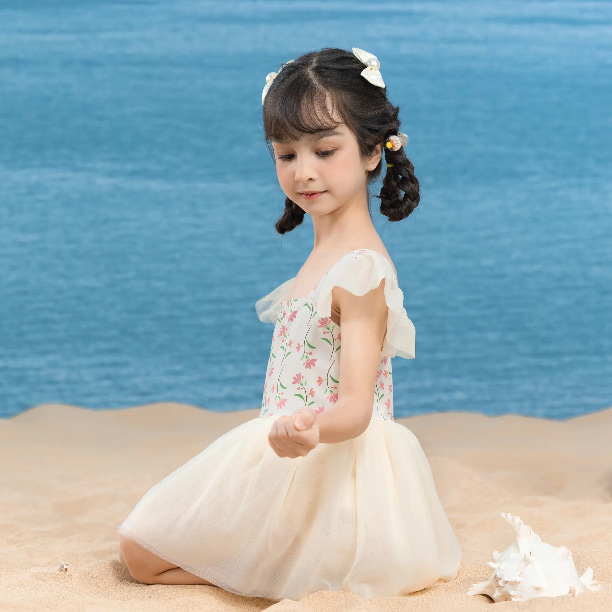 Çiçek çocuklar mayo kızlar için etek ile 2024 yüksek kalite bebek yürüyor çocuk beachwear tek parça OEM özel