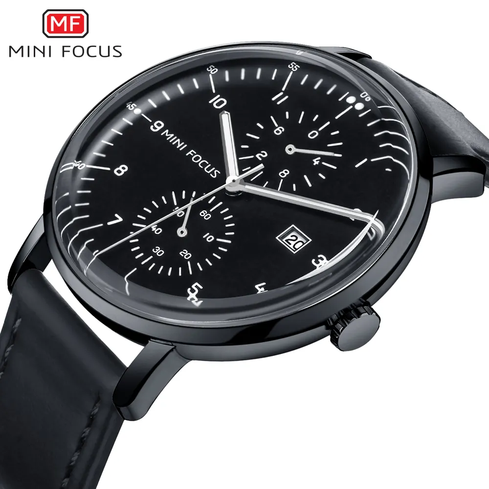 Watches Model MINI FOCUS 0052 0052G MF0052G Fashion Leather Men Quartz Watch Chronograph 3Bar Waterproof Wrist Watches for Men