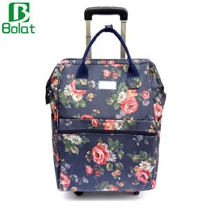 Sac de voyage à roulettes en toile à imprimé floral de grande capacité, bagage cabine - Product Image 1