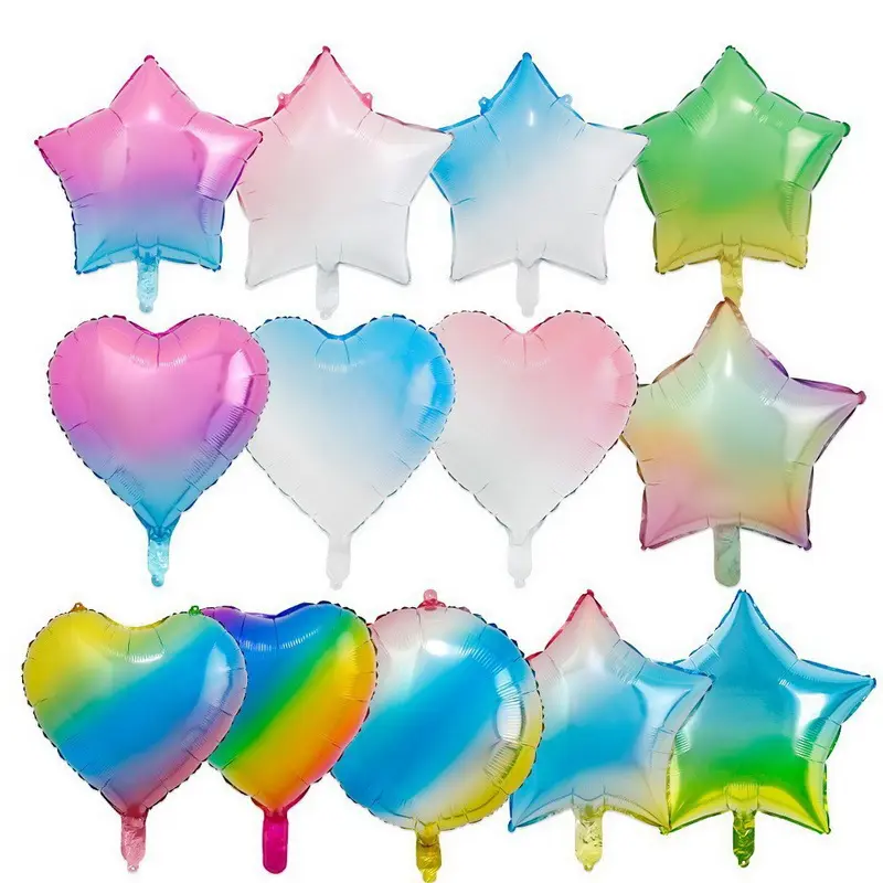 Putaran 18 Inci Bintang Jantung Balon Foil Warna Gradien Helium Pernikahan Pesta Dekorasi Balon