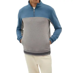 Oem Customizable Plain Gents Hoodies Polyester Cotton Men Jumper 1/4 Zip Pullover Green Blank Quarter Zip Sweatshirt