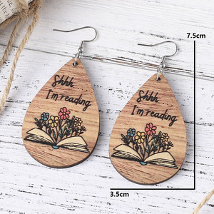 Pendientes de madera Nuevos pendientes personalizados en forma de gota de agua Regalo del día del maestro Pendientes de madera de doble cara para mujeres Uionen 986 - Product Image 3
