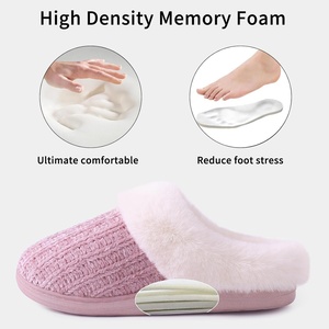 Pantuflas Cálidas de Punto con Punta Redonda y Parte Superior de Chenilla, Forradas con Piel Sintética y Espuma Viscoelástica, para Interiores/Exteriores, para Mujer - Product Image 4