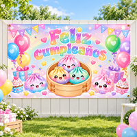 Décor de fond Joyeux Anniversaire, Bannière de fête en forme de boule arc-en-ciel à rebond lent, 180 x 110 cm, Décoration suspendue en polyester