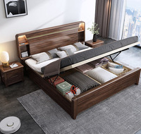 Lit en bois massif Moontree Walnut avec grand rangement, lit double en bois massif, meubles de chambre à coucher