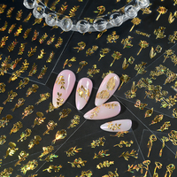 12 autocollants 3D pour ongles, motifs floraux or, argent, rose, herbe, simples et tendance, décalcomanies en relief, sliders de manucure