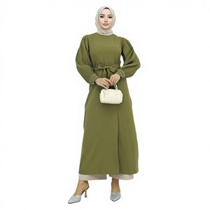 Conjunto Casual Haki MSW19239-2 con Cuello Redondo, Manga Larga, 100% Poliéster, Top Largo Desgarrado con Top de Longitud Midi, Elegante - Product Image 1