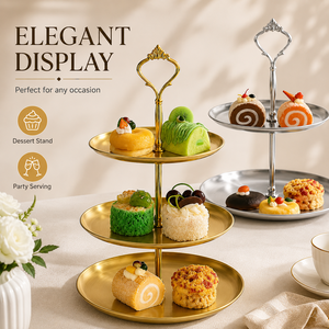 Plateau de service à étages <span class=keywords><strong>en</strong></span> acier inoxydable, support à gâteaux de luxe pour mariage et thé de l'après-midi, fournisseur <span class=keywords><strong>en</strong></span> gros - Product Image 2