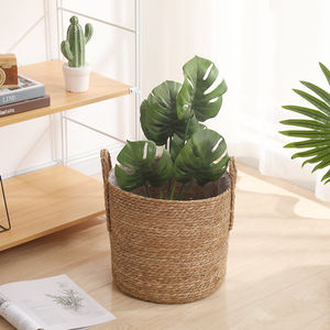 Yuvarlak şekil düz saman depolama tutucu ile 3 takı<span class=keywords><strong>m</strong></span> ev sepeti 3 bej sepet seti kolu ile - Product Image 4