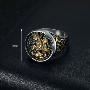 Moda PVD Ouro Aço Inoxidável Permernent Vintage Tarnish Free St. George Dragon Slayer Anel dos homens Punk Jóias para Homens Homem - Product Image 5