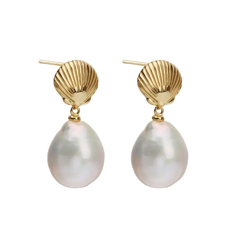 Original Baroque Pearl Earrings Natural Freshwater S925 Sterling Silver Palace Style Pearl Drop Earring