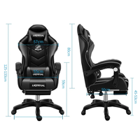 Siège ergonomique de joueur avec support lombaire réglable et repose-pieds en tissu imperméable pour PC/console de jeu