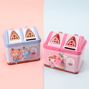 High Quality House Shape <strong>Tin</strong> Can Coin Bank <strong>Money</strong> Saving <strong>Box</strong> with Lock - Product Image 5