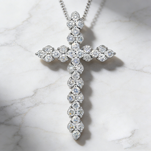 CUSTOM SILVER 10K/14K/18K GOLD PLATED LAB GROWN CVD DIAMOND CLASSIC ENGAGEMENT GIFT SWEATER <b>CHAIN</b> NECKLACE <b>CROSS</b> PENDANT - Product Image 2