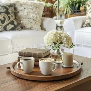 Acacia Wood <b>Round</b> <b>Serving</b> <b>Tray</b> With Handle 38cm For Restaurant Use - Product Image 4
