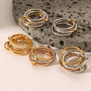 แหวนกันน้ำไม่หมอง 14k 18k ชุบทอง PVD แฟชั่น แหวนสแตนเลส 316L ประดับเพชรซิคอน สำหรับผู้หญิง - Product Image 2