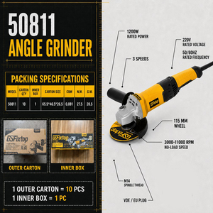 GSFixtop Profesyonel Endüstriyel Açılı Taşlama Makinesi 115mm 1200W Değişken Hızlı Sürgülü 3000-11000rpm M14 220V Ağır Hizmet Tipi Taşlama İçin - Product Image 1