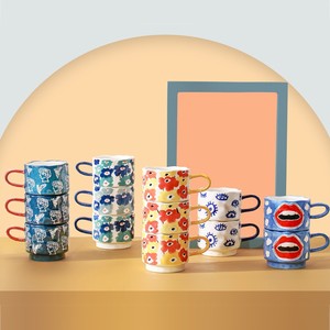 แก้วพับได้ลายการ์ตูนน่ารักสไตล์ INS Poker Big Mouth ขนาด 12 ออนซ์ แก้วเซรามิกเพ้นท์ลายด้วยมือ แก้วพอร์ซเลนพร้อมหูจับ - Product Image 5