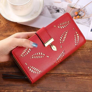 Grosir dompet wanita dan tas berongga keluar daun emas Clutch pemegang kartu dompet panjang wanita kantong dengan ritsleting - Product Image 3