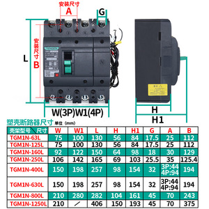 เท็นเก้น ทีจีเอ็ม1เอ็น เซอร์กิตเบรกเกอร์แบบโมลด์เคส 3P4P 400V พร้อมยูนิตทริปแม่เหล็กแบบความร้อนและหน้าสัมผัสเสริม - Product Image 1