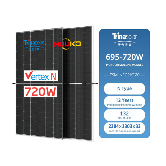Trina 720W Bifacial Dual Glass Mono Module N-Type Topcon Half Cell 715W 710W 700W 695W High Efficiency PV Solar Panels