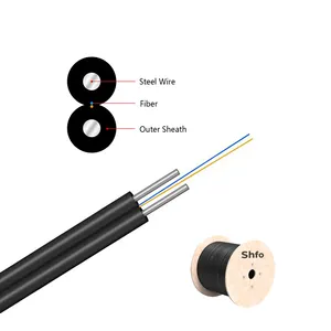 Cable de caída de fibra para interiores GJXH, cable de caída de fibra de alambre de acero no autosuficiente de 2 núcleos para interiores de 8 figuras