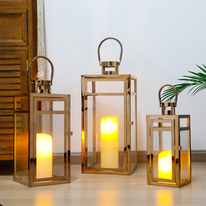 Set of 3 Rose Gold <strong>Large</strong> Size Iron Glass <strong>Candle</strong> <strong>Lanterns</strong> Wedding Centerpieces Lamp Holders Metal Wind Proof <strong>Candle</strong> <strong>Lanterns</strong> - Product Image 5