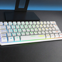 Clavier de jeu filaire RGB compact 60 %, 61 touches, blanc pur, câble Type-C détachable, sensation mécanique, clavier à membrane pour PC Gamer