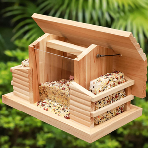 Açık asılı ahşap kuş tohum besleyici ahşap <span class=keywords><strong>Suet</strong></span> kafesi ile vahşi kuş besleyici - Product Image 4