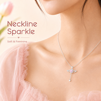Collier Pendentif Cœur d'Ange Aile de Cupidon en Zirconium Cubique Plaqué Argent, Chaîne à Maillons avec Pendentif Gland, Luxe Léger et de Niche, pour Femme, Idéal Soirée