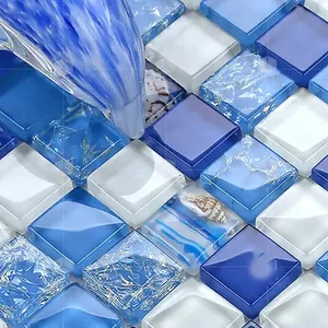 3d blue color swimming pool glass mosaic pool tile glass blue for swimming pool