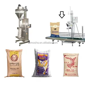 Máquina de llenado de polvo con sellado, saco de harina de azúcar, sal, arroz, 10KG, 25KG, 50KG