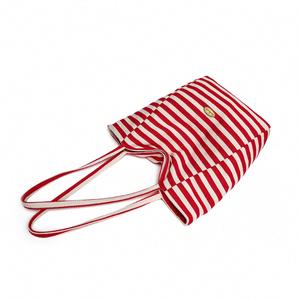 Striped <b>Canvas</b> Tote <b>Bag</b> <b>Large</b> Capacity Casual Shoulder <b>Bag</b> for Women Summer Beach Shopping Handbag - Product Image 2