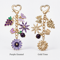 Porte-clés en émail violet avec breloque fleur de vigne et papillon, pendentif floral fruité, accessoire pour sac et voiture, cadeau