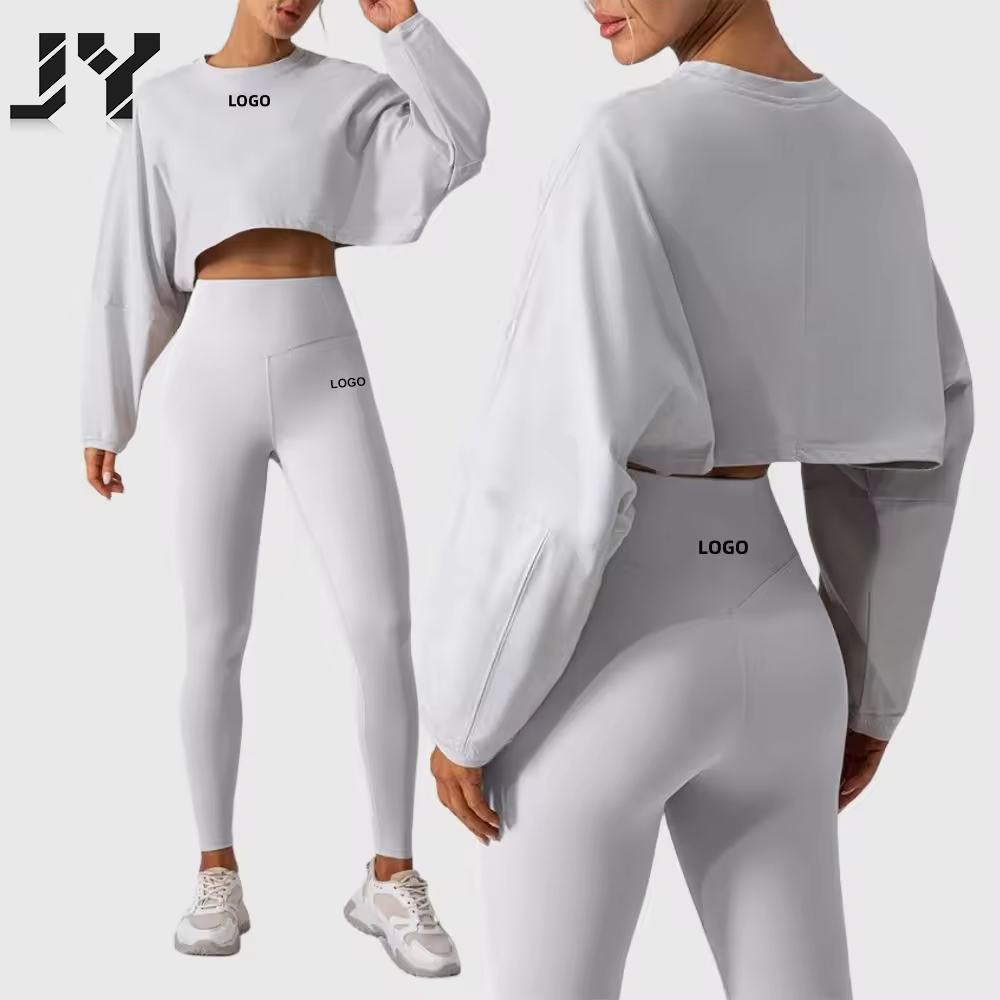 Women Crop Top Long Sleeve Gym Fitness Yoga Sets Workout Leggings Sports Bra 2pcs Yoga Suit Sports Wear Jogger Suits Yoga Set