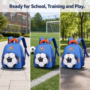 Mochila Escolar Infantil con Diseño de Balón de Fútbol Azul, Bolsillo Frontal y Bolsillos Laterales de Malla, Diseño Deportivo para Niños, Venta al Por Mayor de Fábrica - Product Image 4