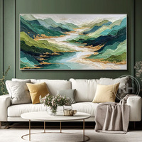 Peinture à l'huile sur toile peinte à la main, montagnes vertes brumeuses, décoration murale pour salon, fond de canapé, art mural