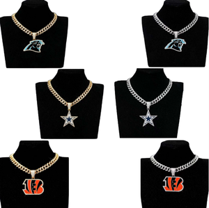 Oferta Caliente al por Mayor: Set de Joyería de Cadena Cubana con Diamantes de Imitación de los 32 Equipos de los Carolina Panthers, Estilo Hip Hop Iced Out para Aficionados al Deporte - Product Image 1