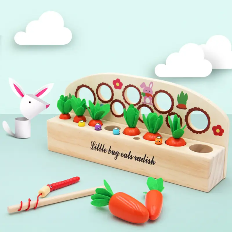 Heißer Verkauf Karotten ernte Spiel Magnetic Fishing Insect Game Holz spielzeug