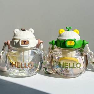 Sprout <b>Bear</b> Plastic Cup 850ml With Straw And Tea Strainer For Fruit Tea Student <b>Water</b> <b>Bottle</b> With Crossbody Strap - Product Image 1